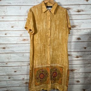 Vintage Farouche Marbled Yellow Tunic w Print on Bottom Size 14 Made in Canada